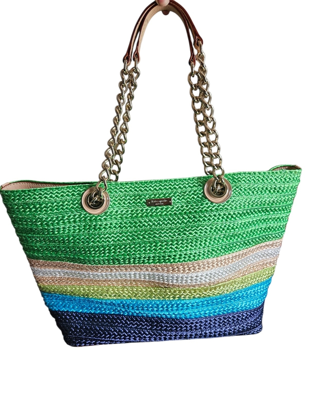 kate spade New York Chelsea Market Straw Tote with Gold Chain Handles NWOT